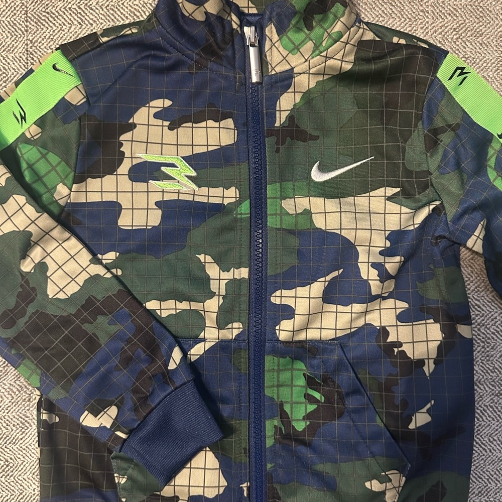 Nike Kids Camouflage Track Jacket - Navy, Lime Green, and Camo - 3T